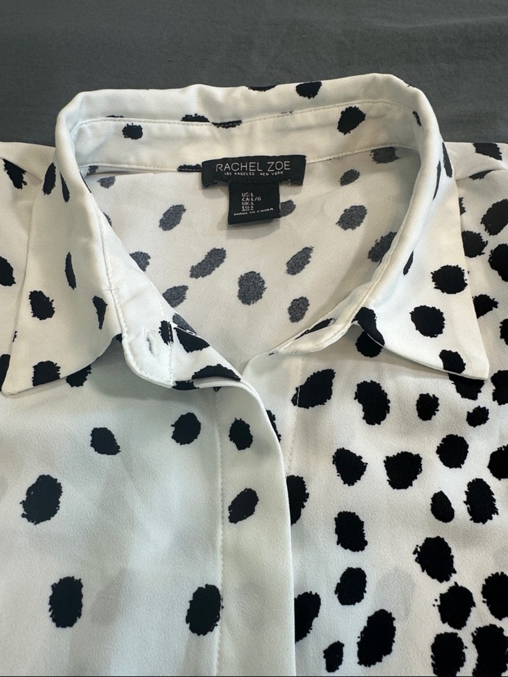 Rachel Zoe Black and White Dalmatian Print Button-Up Shirt (L) - Picture 5 of 7